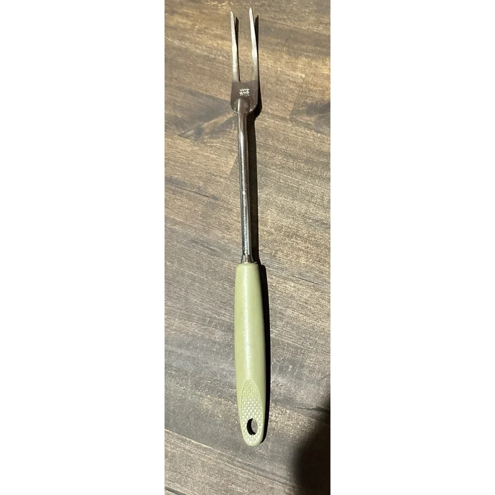 Ekco Chromium Plated Meat Fork - Avacado Green Bakelite Handle USA Vintage